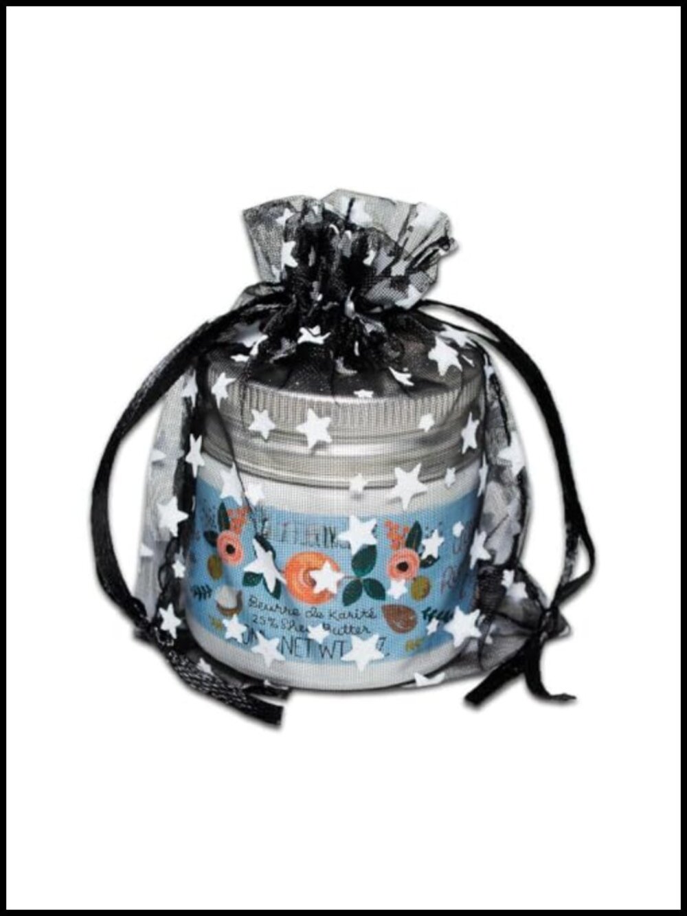 100 Sheer Organza Gift Bags w. Drawstring - Metallic Star Pattern